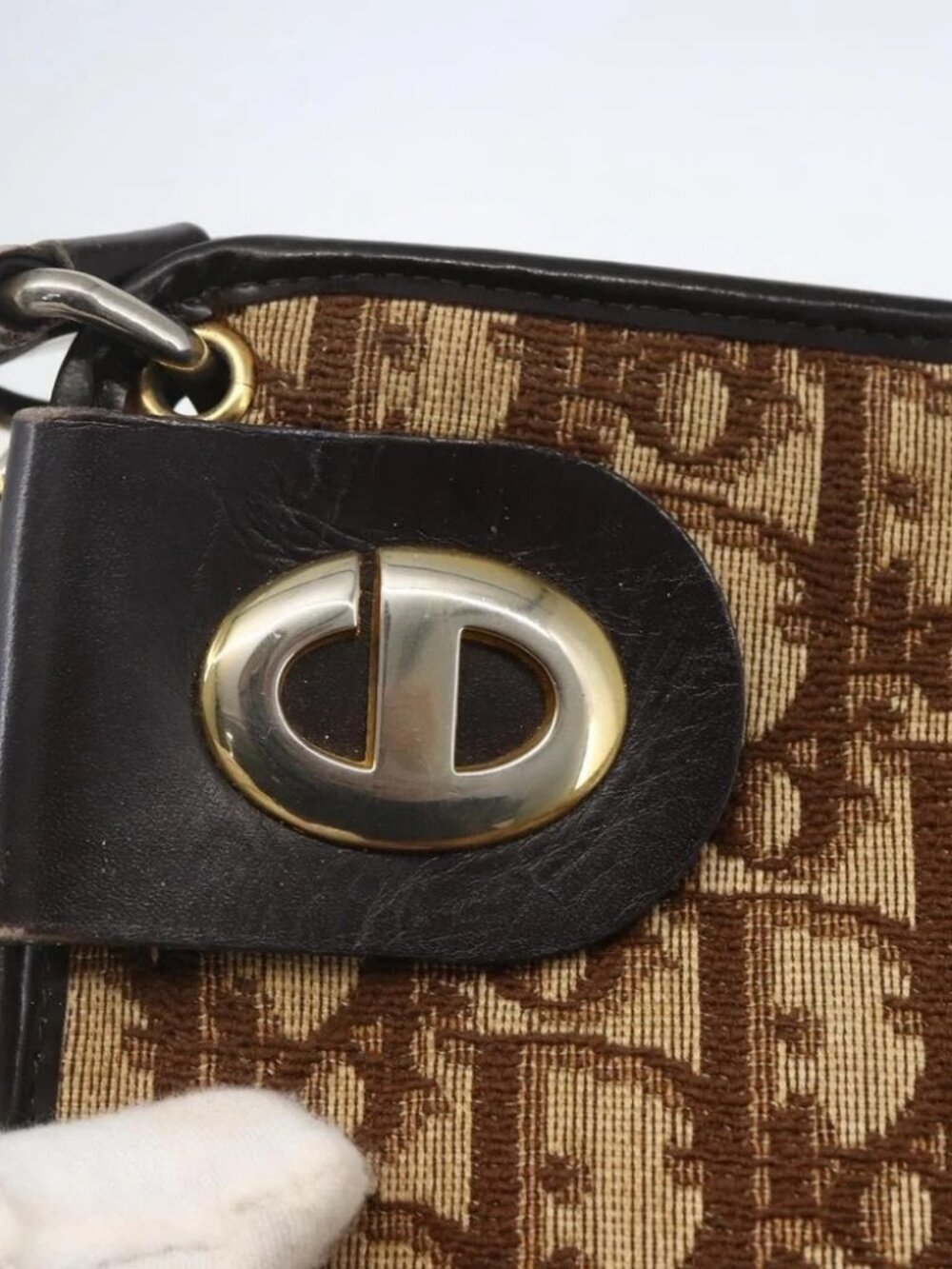 Christian Dior Trotter Canvas Shoulder Bag Beige Gold Auth - Picture 14 of 16